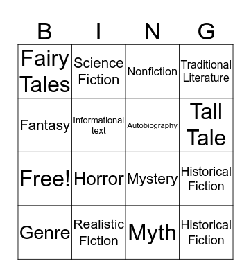 Genres Bingo Card
