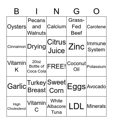 Healthy Bingo Card