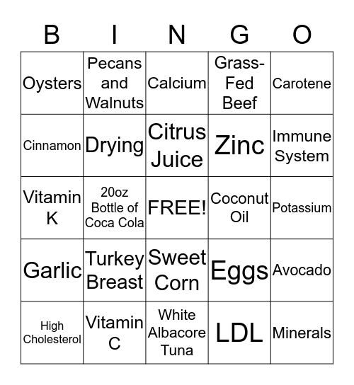 Healthy Bingo Card