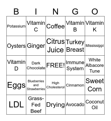 Healthy Bingo Card