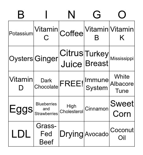 Healthy Bingo Card