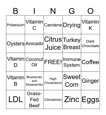 Healthy Bingo Card