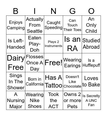 Ambassador Bingo Card