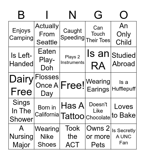 Ambassador Bingo Card