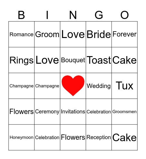 Bridal Shower Bingo Card