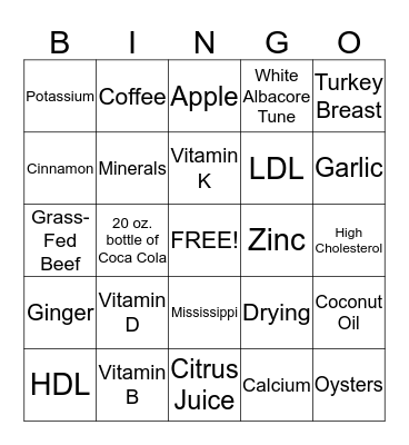 Healthy Bingo Card