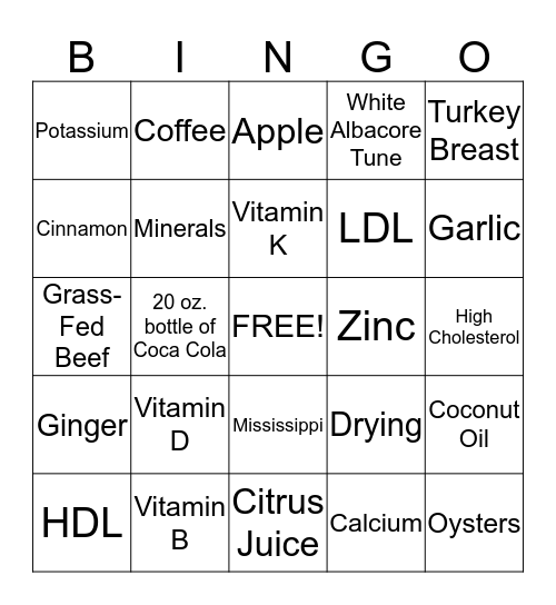 Healthy Bingo Card