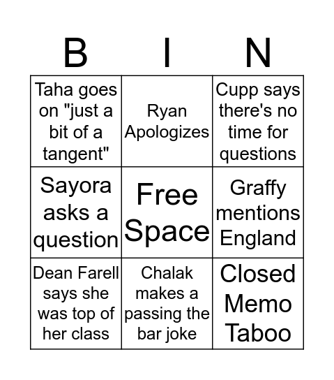 Section B Bingo Card