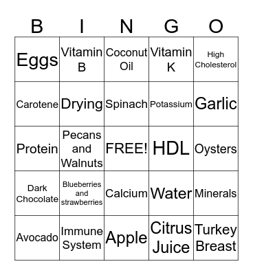 Healthy Bingo Card
