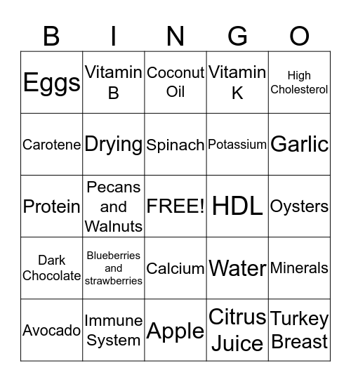 Healthy Bingo Card