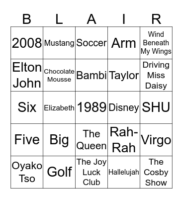 Ashley Bingo Card