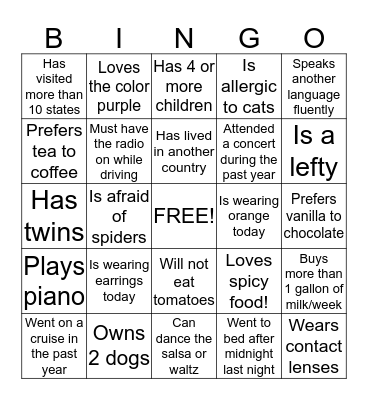 People Bingo! Bingo Card