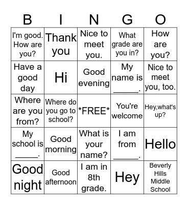 Introductions and Conversations Bingo Card