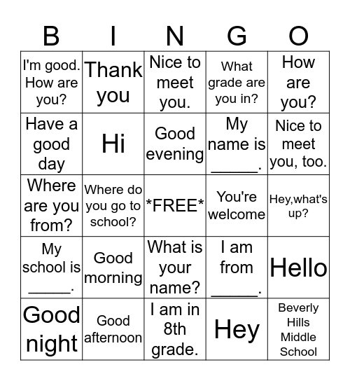 Introductions and Conversations Bingo Card