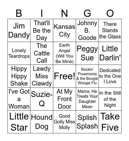 Nifty Fifties Bingo Card