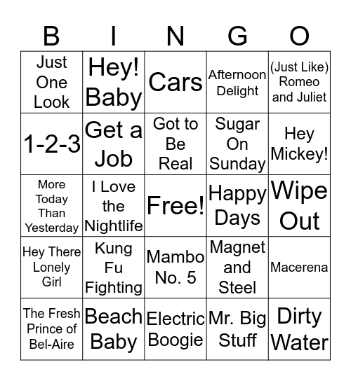 One Hit Wonders Bingo Card