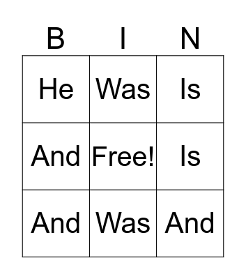 Sight Words Bingo Card