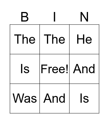 Sight Words Bingo Card