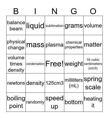 Matter  Bingo Card