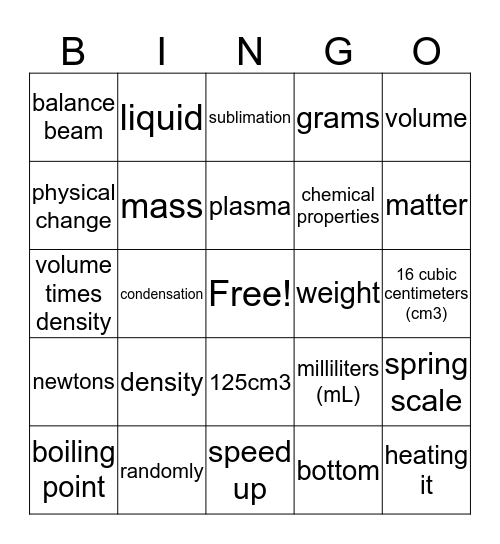 Matter  Bingo Card