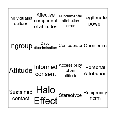 Social Psychology Bingo Card