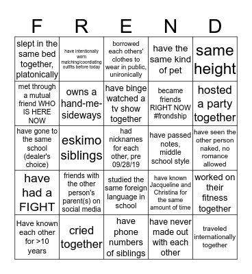 FIND TWO PEOPLE WHO (1 couple o' friends can only sign 2 squares thx) Bingo Card