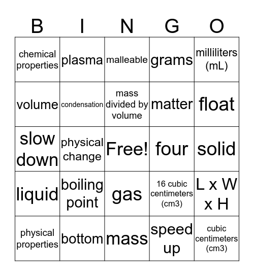 Matter  Bingo Card