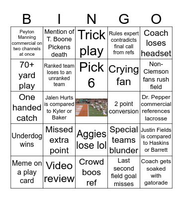 Football Weekend CFBingo Card