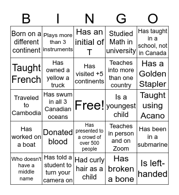 OSG Teacher Bingo Card
