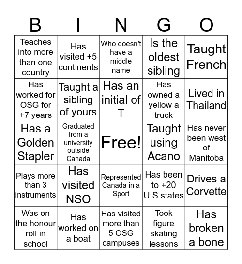 OSG Teacher Bingo Card