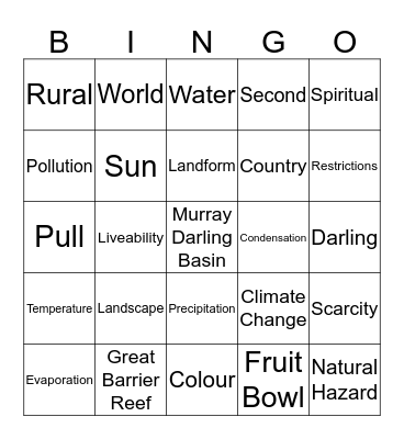 Geographic Bingo Card