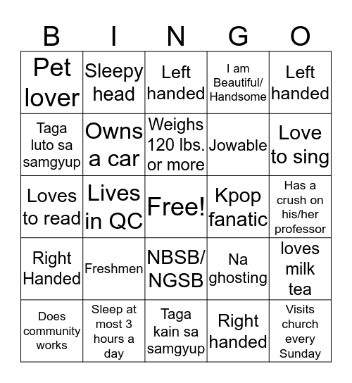 I want to get to know you more Bingo Card