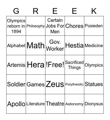 Greek Lifestyle & Beliefs Bingo Card