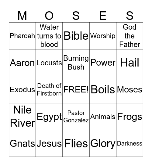 Moses in Egypt Bingo Card