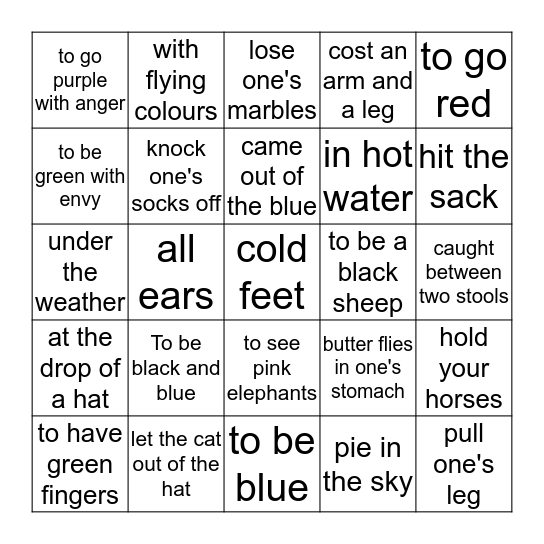 Idioms Bingo 2 Bingo Card