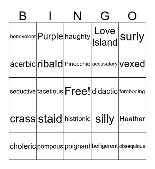 2A Tone Vocabulary Bingo Card