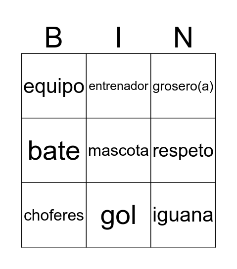 Unidad 1 Bingo Card