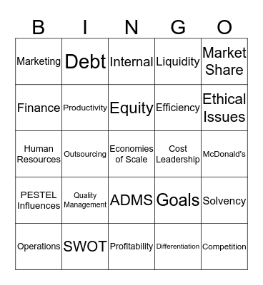 Business Studies Bingo Card