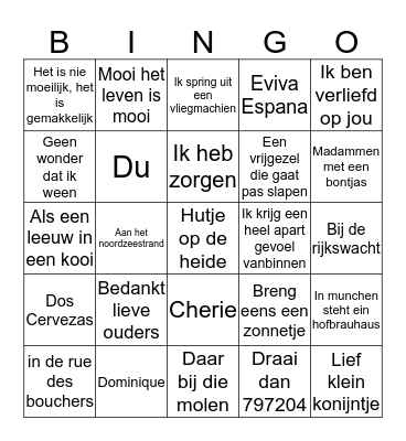 Bingo Meezingers Bingo Card