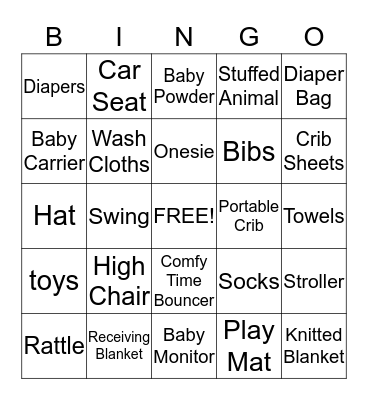 Baby Gift Bingo Card