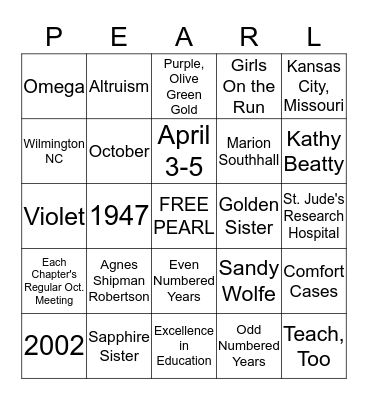 Alpha Delta Kappa Bingo Card