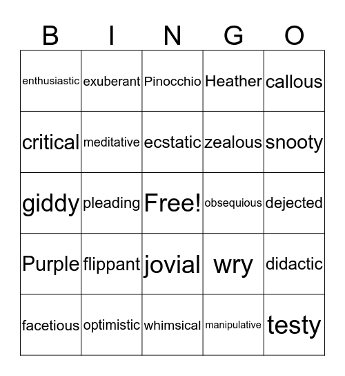 3A Tone Vocabulary Bingo Card