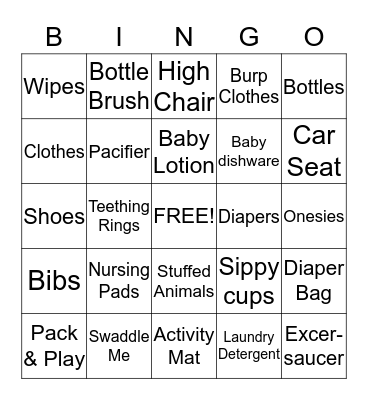 Ashley's Baby Bingo Card
