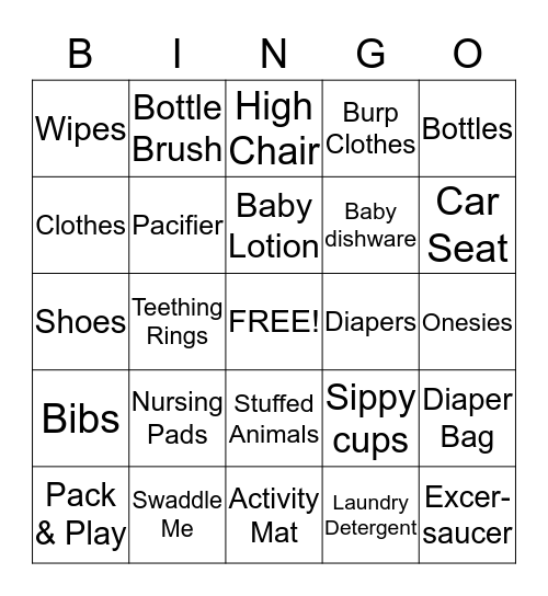 Ashley's Baby Bingo Card