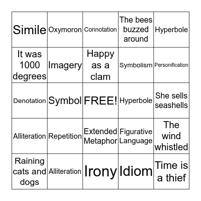 Literary Terms Bingo Card