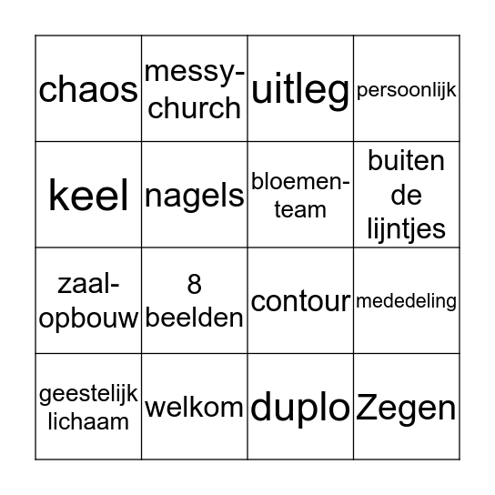 Kliederkerk 22-09 WOORDENBINGO Card