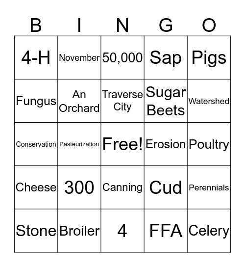 MI Agriculture Bingo Card
