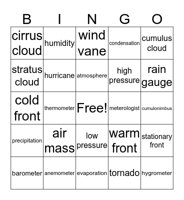 Weather Words! Bingo Card