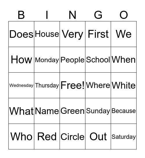 Word wall bingo  Bingo Card