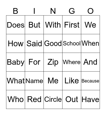 Word wall bingo  Bingo Card